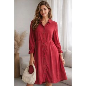 Given Kale Red Shirt Dress Size XL Button Front Flowy Casual Dress See Notes